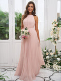 A-Line/Princess Chiffon Ruffles Halter Sleeveless Floor-Length Bridesmaid Dresses TPP0004922