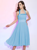 A-Line/Princess Halter Sleeveless Pleats Short Chiffon Bridesmaid Dresses TPP0005106