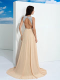 A-Line/Princess Scoop Paillette Sleeveless Long Chiffon Dresses TPP0003777