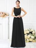 A-Line/Princess Bateau Pleats Sleeveless Long Chiffon Bridesmaid Dresses TPP0005212