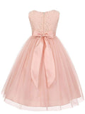 A-line/Princess Scoop Sleeveless Tulle Sash/Ribbon/Belt Ankle-Length Flower Girl Dresses TPP0007736