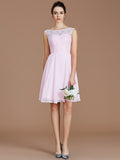 A-Line/Princess Bateau Sleeveless Lace Short/Mini Chiffon Bridesmaid Dresses TPP0005679