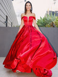 A-Line/Princess Ruffles Sleeveless Satin Off-the-Shoulder Sweep/Brush Train Dresses TPP0004573