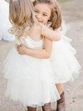 A-Line/Princess Sleeveless Square Knee-Length Sash/Ribbon/Belt Tulle Flower Girl Dresses TPP0007733