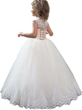 Ball Gown Scoop Sleeveless Applique Tulle Floor-Length Flower Girl Dresses TPP0007619