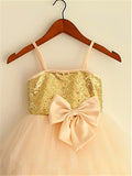 A-line/Princess Spaghetti Straps Sleeveless Sequin Tea-Length Net Flower Girl Dresses TPP0007766