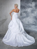 Ball Gown Strapless Applique Sleeveless Long Satin Wedding Dresses TPP0006813