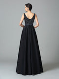 A-Line/Princess Straps Beading Sleeveless Long Taffeta Dresses TPP0003008