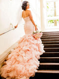 Trumpet/Mermaid Sleeveless Sweetheart Court Train Ruffles Organza Wedding Dresses TPP0006324