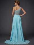 A-Line/Princess One-Shoulder Sleeveless Ruffles Long Chiffon Dresses TPP0002167