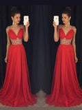 A-Line/Princess Sleeveless V-neck Beading Floor-Length Chiffon Dresses TPP0002353