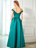 A-Line/Princess Off-the-Shoulder Sequin Sleeveless Satin Floor-Length Dresses TPP0003349