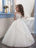 Ball Gown Off-the-Shoulder Short Sleeves Applique Floor-Length Tulle Flower Girl Dresses TPP0007609