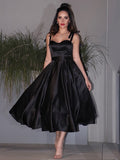 A-Line/Princess Satin Ruffles Straps Sleeveless Tea-Length Homecoming Dresses TPP0004663