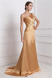 A-Line/Princess One-Shoulder Sleeveless Long Beading Elastic Woven Satin Dresses TPP0004160