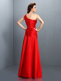 A-Line/Princess One-Shoulder Pleats Sleeveless Long Satin Dresses TPP0009185