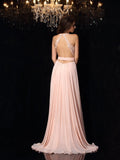 A-Line/Princess Halter Lace Sleeveless Long Chiffon Dresses TPP0001882