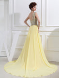 A-Line/Princess One-shoulder Beading Appliques Chiffon Dresses TPP0004383