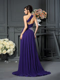 A-Line/Princess One-Shoulder Beading Sleeveless Long Chiffon Dresses TPP0003948