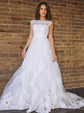 A-Line/Princess Lace Sleeveless Scoop Sweep/Brush Train Wedding Dresses TPP0006152