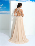 A-Line/Princess Straps Beading Sleeveless Long Chiffon Dresses TPP0002580