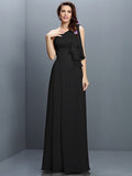 A-Line/Princess One-Shoulder Ruffles Sleeveless Long Chiffon Bridesmaid Dresses TPP0005609