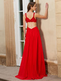 A-Line/Princess Straps Sleeveless Floor-Length Applique Chiffon Dresses TPP0003824