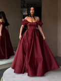 A-Line/Princess Sash/Ribbon/Belt Off-the-Shoulder Satin Floor-Length Sleeveless Dresses TPP0002902