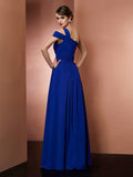 A-Line/Princess One-Shoulder Sleeveless Pleats Long Chiffon Dresses TPP0003973