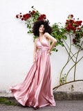 A-Line/Princess Silk like Satin Sleeveless Sash/Ribbon/Belt Spaghetti Straps Floor-Length Dresses TPP0004751