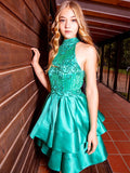 A-Line/Princess Satin Sleeveless Beading Jewel Short/Mini Homecoming Dresses TPP0004771