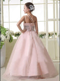 A-line/Princess One-shoulder Sleeveless Beading Long Organza Flower Girl Dresses TPP0007661