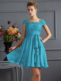 A-Line/Princess Scoop Short Sleeves Lace Short Chiffon Bridesmaid Dresses TPP0005086