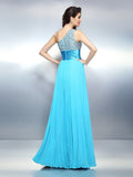 A-Line/Princess One-Shoulder Beading Sleeveless Long Chiffon Dresses TPP0004040