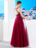 A-Line/Princess Scoop Sleeveless Floor-Length Beading Tulle Dresses TPP0002471