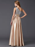 A-Line/Princess One-Shoulder Sleeveless Paillette Long Elastic Woven Satin Dresses TPP0002200