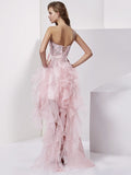 A-Line/Princess Strapless Sleeveless Beading High Low Organza Homecoming Dresses TPP0008113