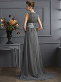 A-Line/Princess High Neck Sleeveless Pleats Long Chiffon Dresses TPP0003567