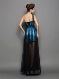 A-Line/Princess One-Shoulder Ruched Sleeveless Long Elastic Woven Satin Dresses TPP0003886