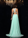 A-Line/Princess High Neck Applique Sleeveless Long Chiffon Dresses TPP0001710