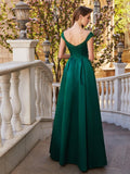 A-Line/Princess Off-the-Shoulder Sequin Sleeveless Satin Floor-Length Dresses TPP0002252