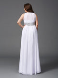 A-Line/Princess Jewel Beading Sleeveless Long Chiffon Plus Size Dresses TPP0002515