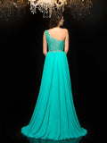 A-Line/Princess One-Shoulder Beading Sleeveless Long Chiffon Dresses TPP0003466