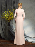 Sheath/Column V-neck Hand-Made Flower 3/4 Sleeves Long Chiffon Mother of the Bride Dresses TPP0007053