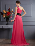 A-Line/Princess One-Shoulder Sleeveless Pleats Long Chiffon Dresses TPP0004527