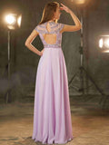 A-Line/Princess Scoop Short Sleeves Floor-Length Beading Chiffon Dresses TPP0003980