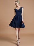 A-Line/Princess V-neck Chiffon Knee-Length Bridesmaid Dresses TPP0005411