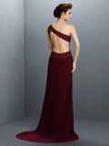 A-Line/Princess One-Shoulder Beading Sleeveless Long Chiffon Dresses TPP0004424