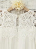 A-Line/Princess Knee-Length Scoop Lace Short Sleeves Chiffon Flower Girl Dresses TPP0007908