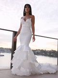 Trumpet/Mermaid Satin Sweetheart Sleeveless Layers Sweep/Brush Train Wedding Dresses TPP0006372